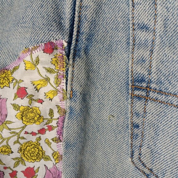 Jean Shorts Womens 34 Patchwork Hippie Upcycled Distressed Floral Blue OOAK READ - Picture 14 of 16